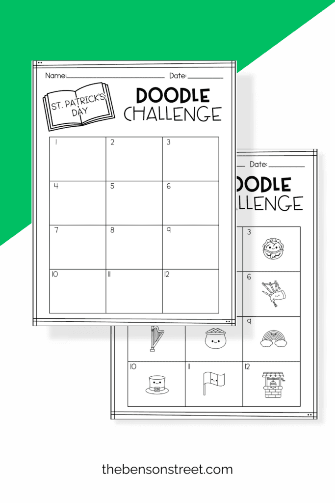 Free Printable doodle challenge for kids around the St. Patrick's Holiday