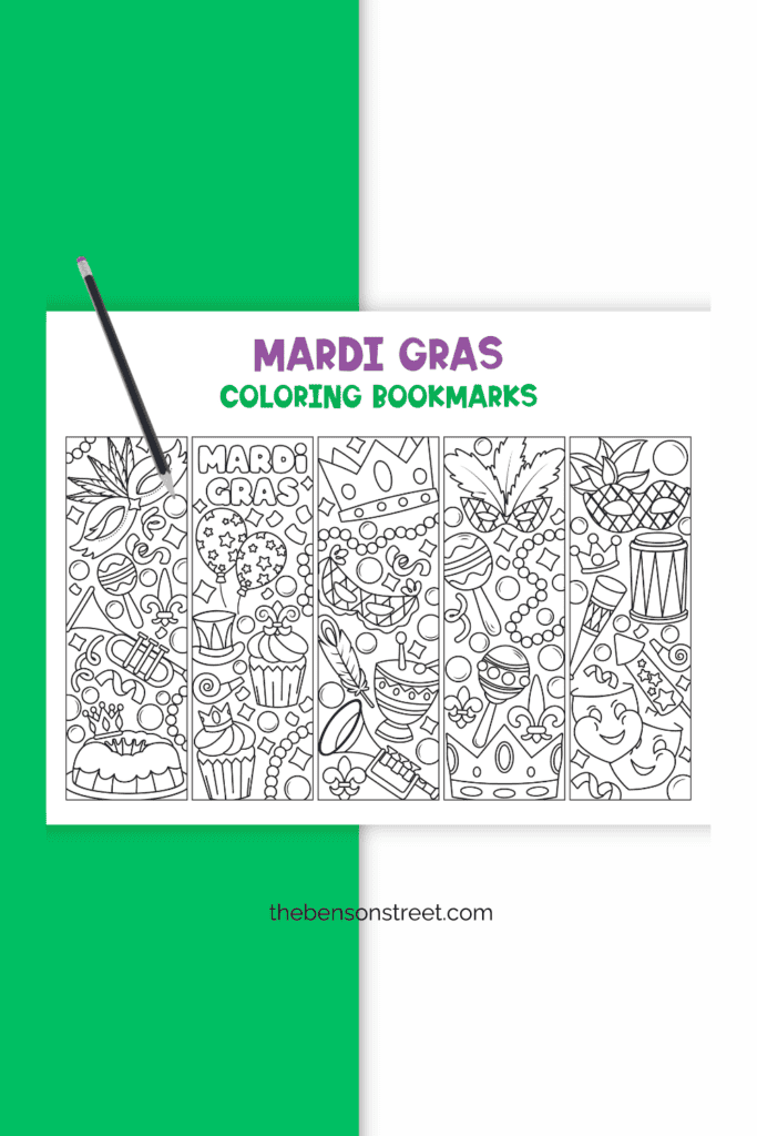 Free to print and color Mardi Gras Kids Bookmarks