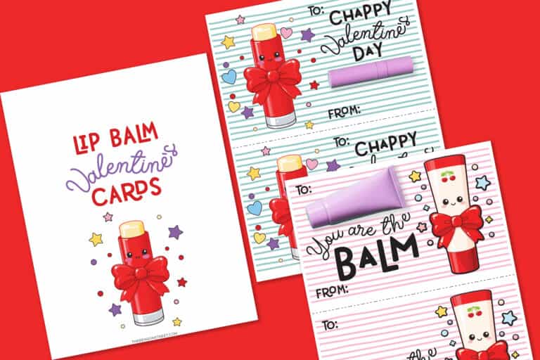 flat lay of lip balm valentine printables