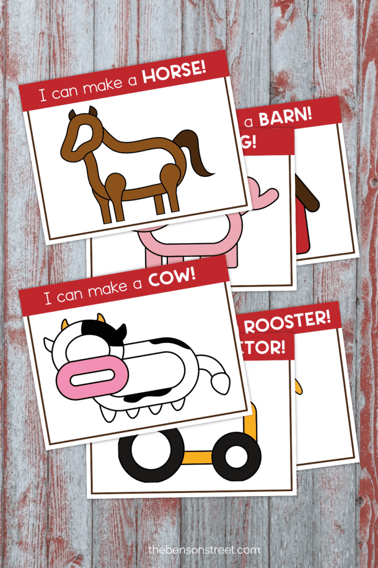 Six different farm themed playdough mats for fine motor skill play