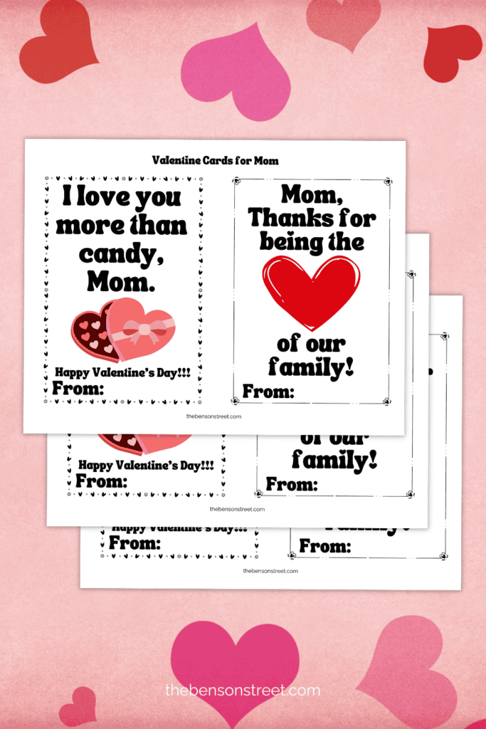 Three pages of mom themed valentine cards 