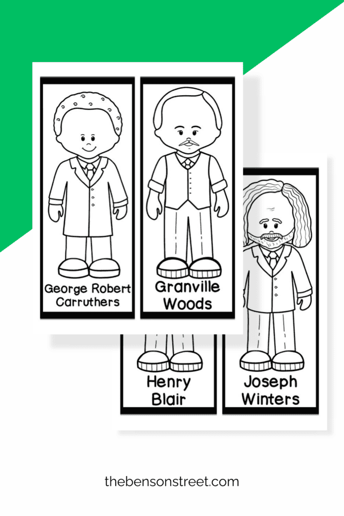 Two printable sheets with coloring bookmarks for Black History Month 