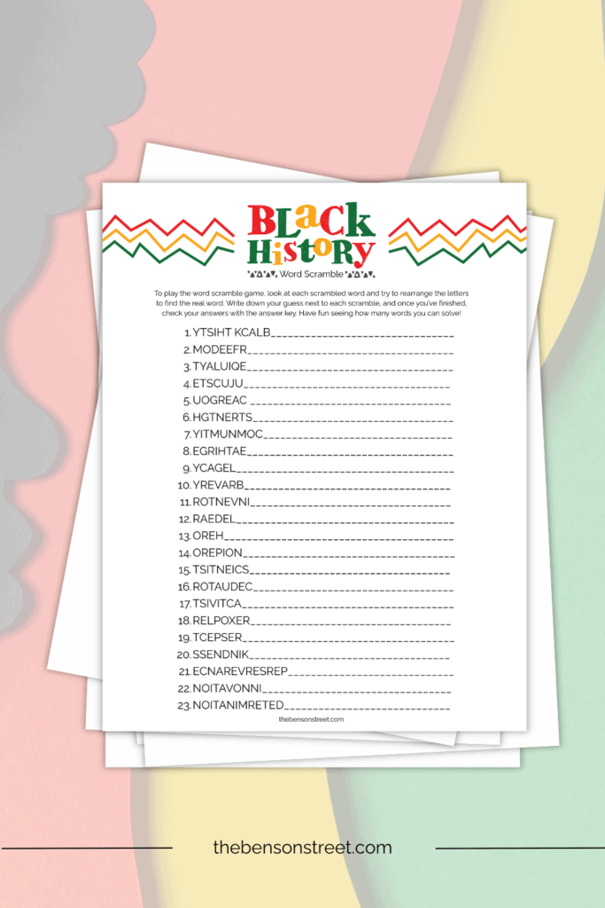 Unscramble Words about Black History with a printable word game