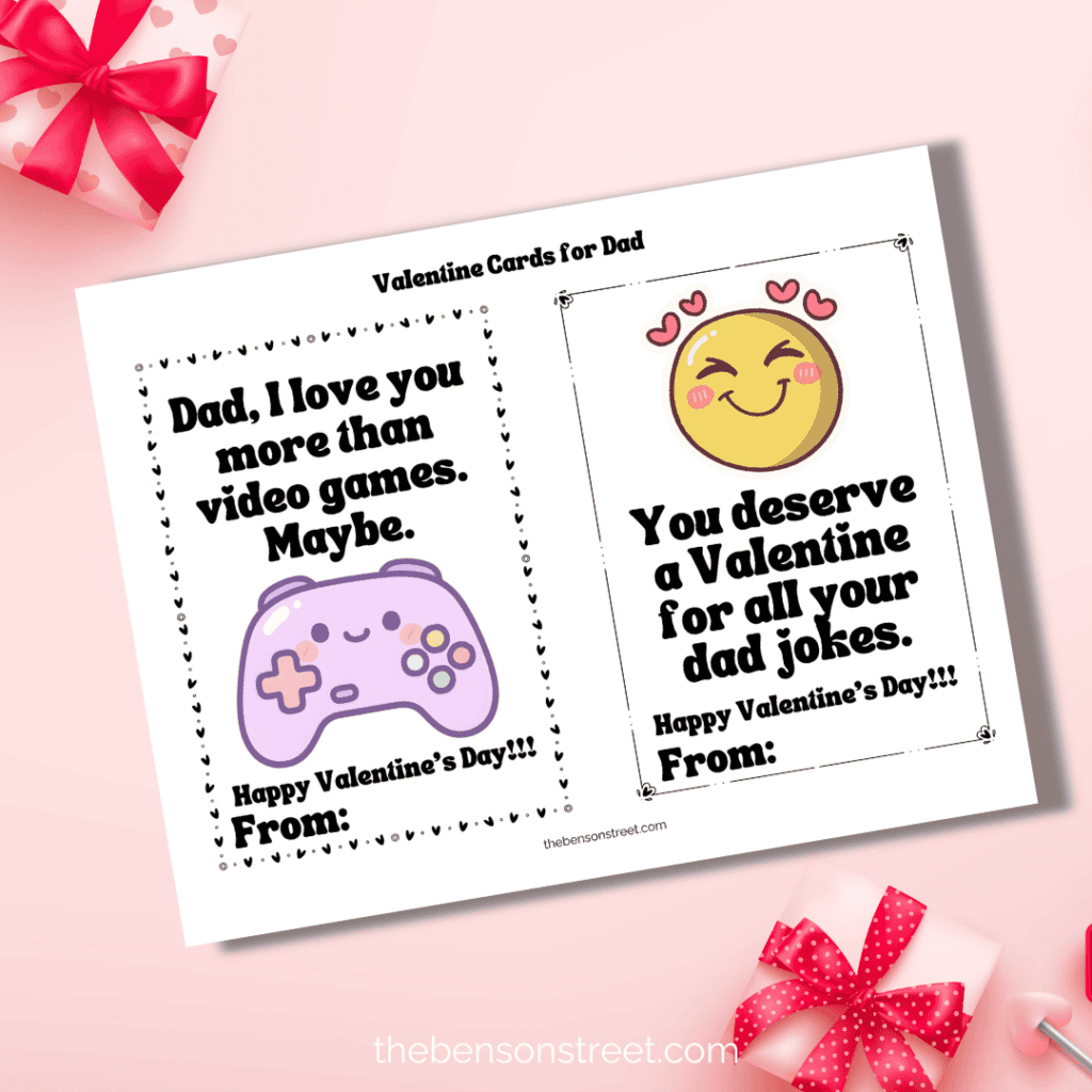 Valentine's Day Cards for Dad free printable with four designs