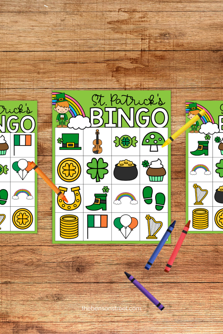 Bingo cards for March on a table with crayons laying around for marking off