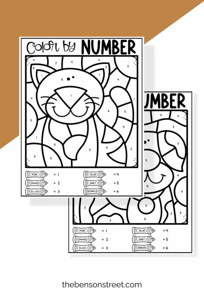 Cat and puppy color by number pages for kids