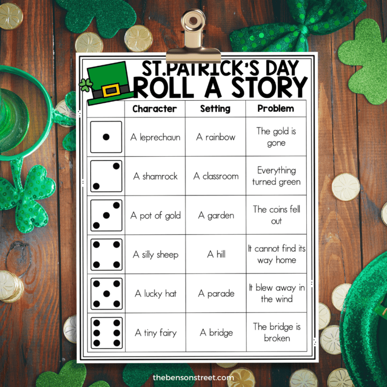 Clip with a St. Patrick's Day roll a story writing printables