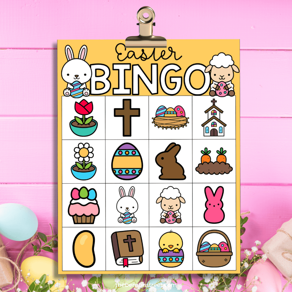 Clip with an easter bingo card on it