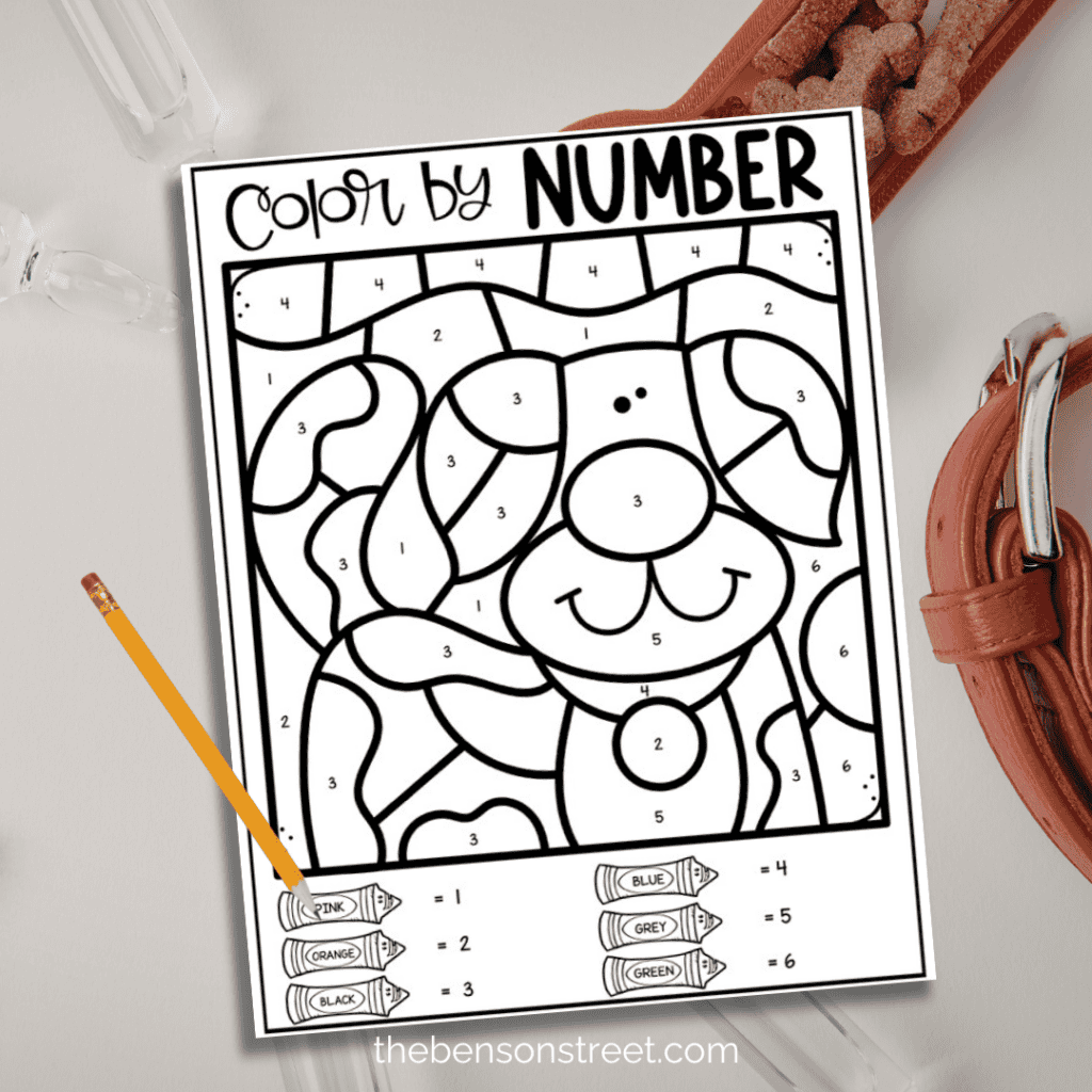 Dog Color by Number Coloring Page 