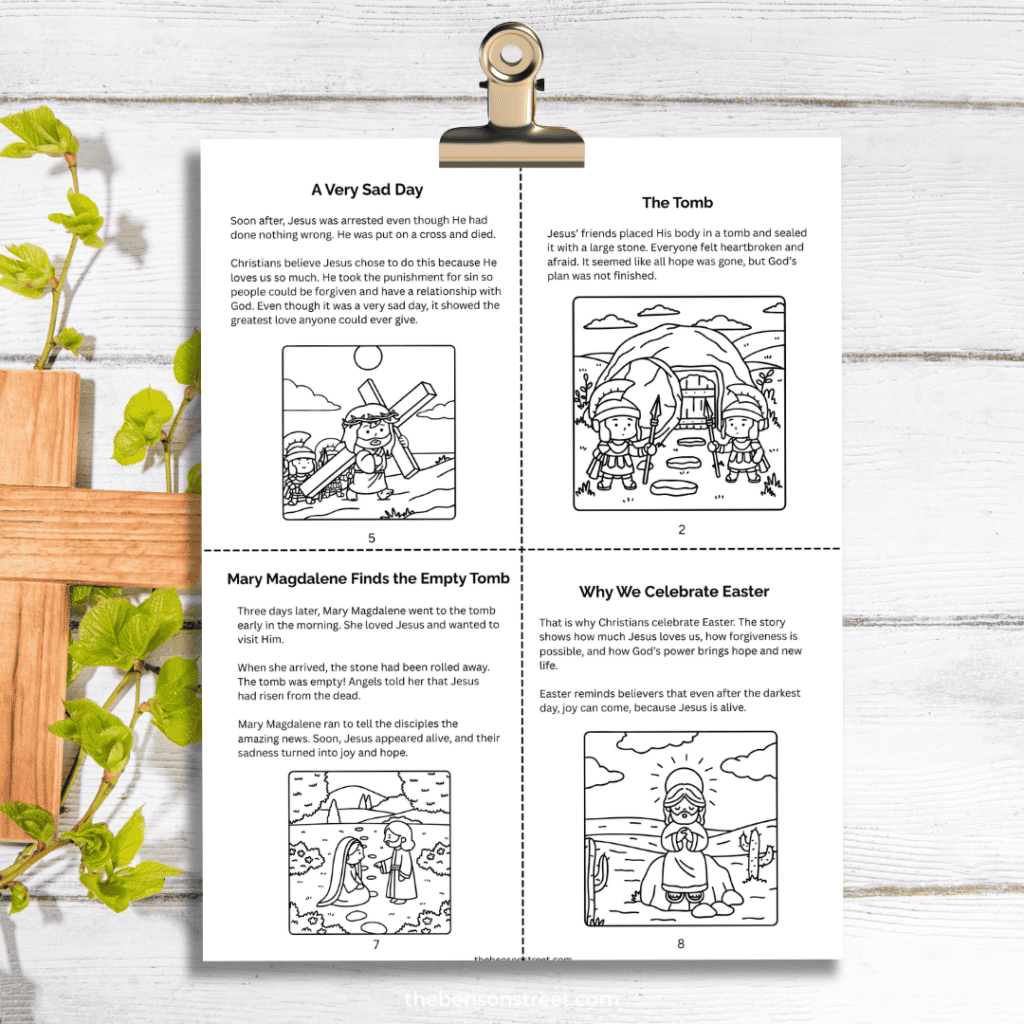 Free Printable Easter story coloring pages on a clip