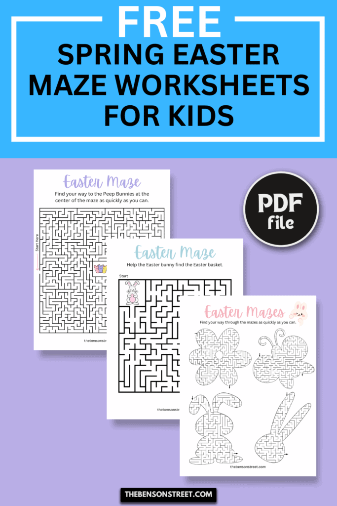 Free Spring Easter Maze Worksheets for kids pdf file 