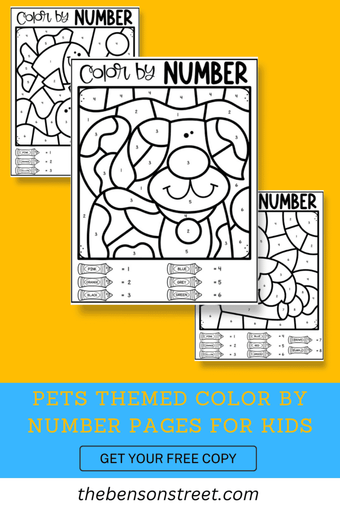 Pets themed color by number pages for kids get your free copy