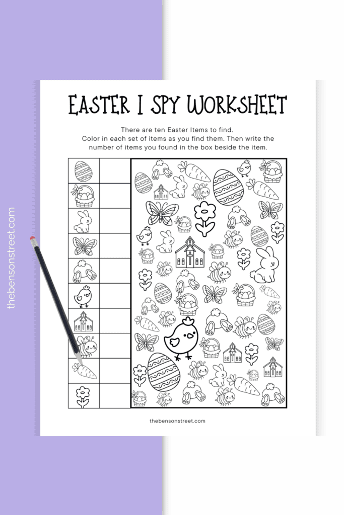 Play an Easter game iwth a printable easter i spy worksheet