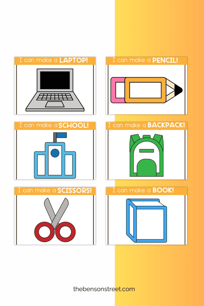 Six different playdough mats with a school theme