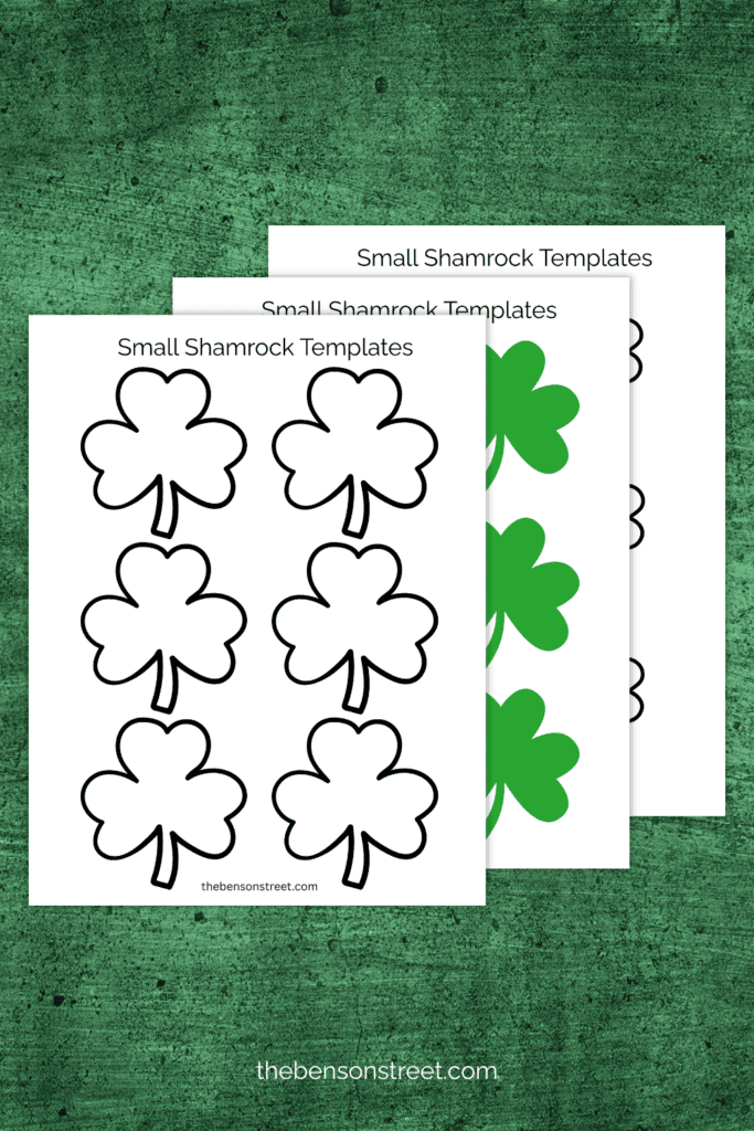 Three pages of shamrock outline templates to print and use