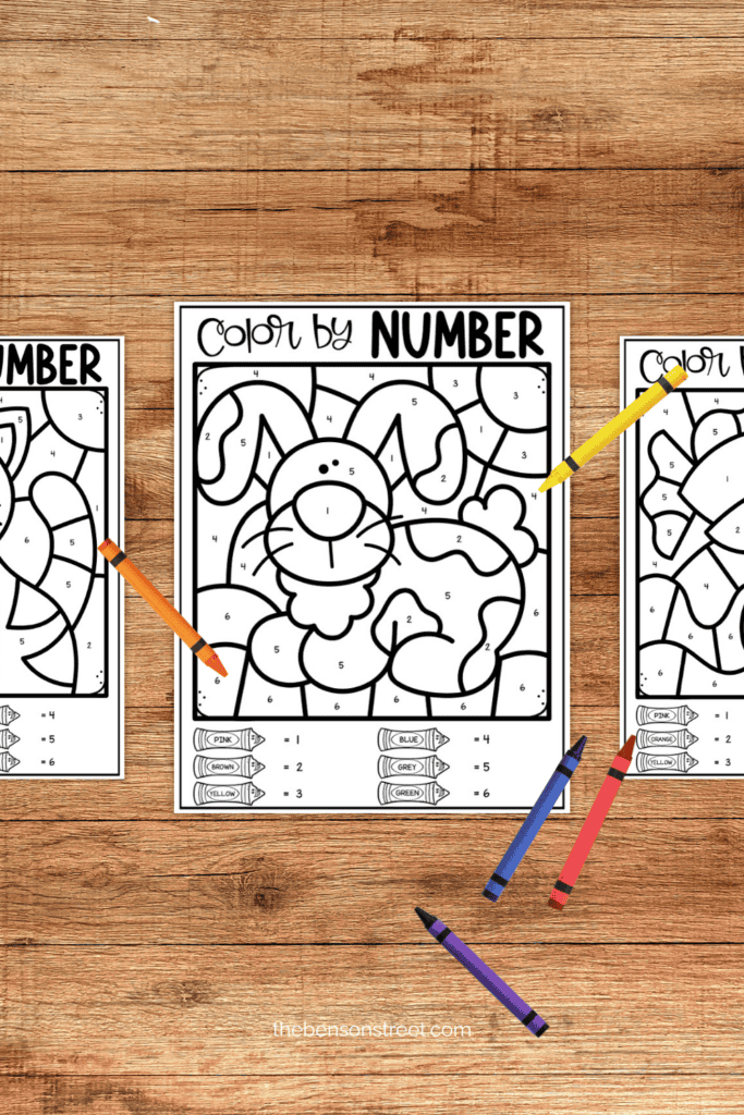 Three pet themed coloring pages with a color key
