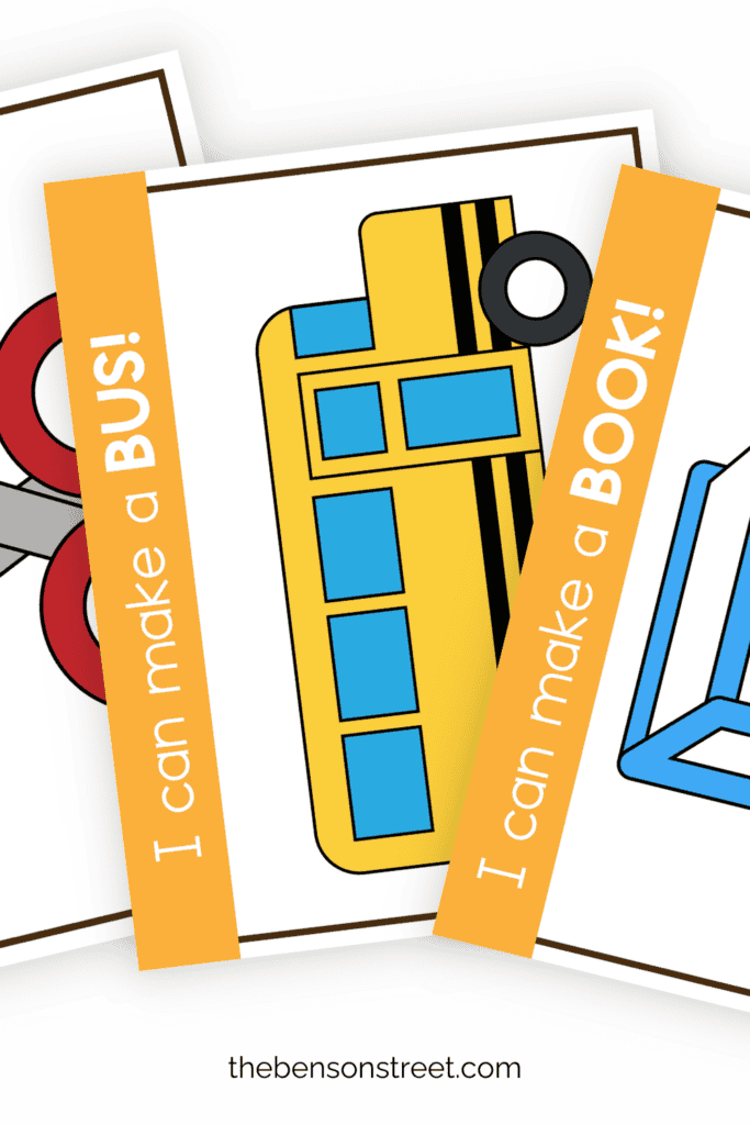 Three playdough mats with a school theme in a fanned out stack