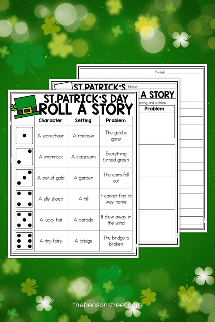 Three printable pages for elementary writing for St. Patrick's Day