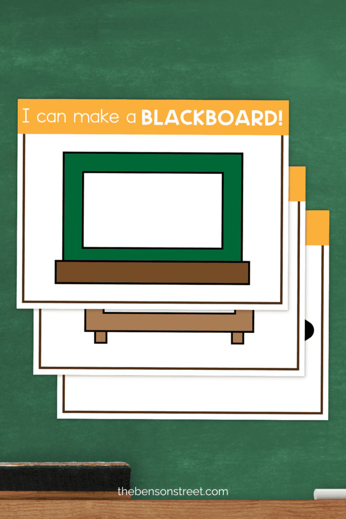 Three school playdough mats on a blackboard background