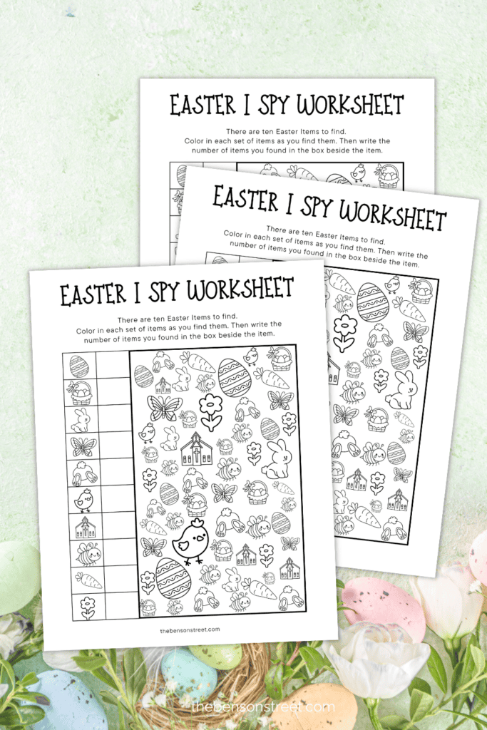 Three sheets of an easter activity printable for kids