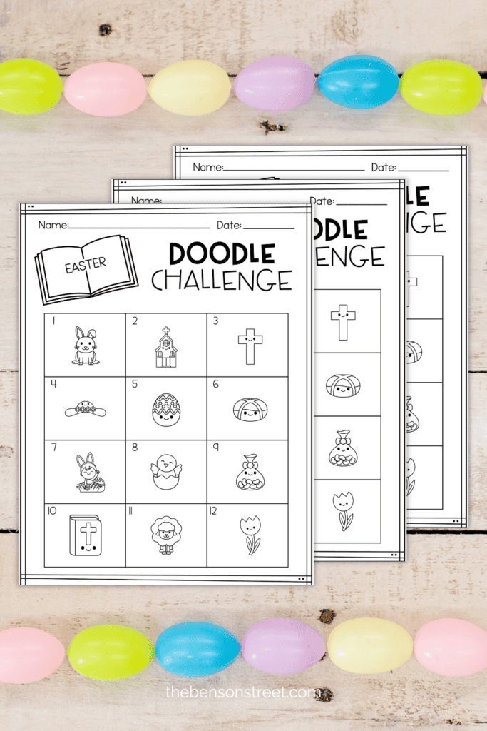 Three sheets of doodle challenge pages for Easter