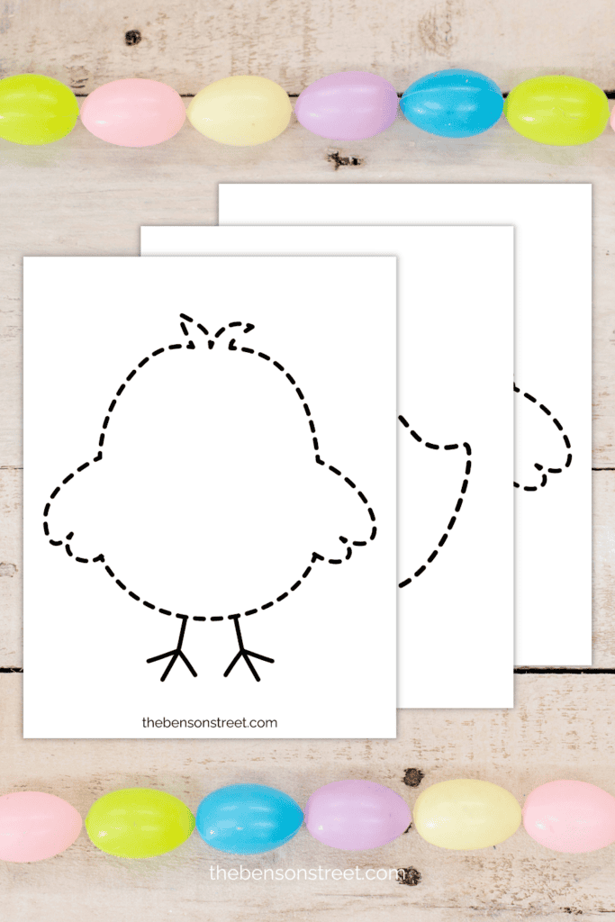 Three sheets of easter chick outlines for using as a crafting template