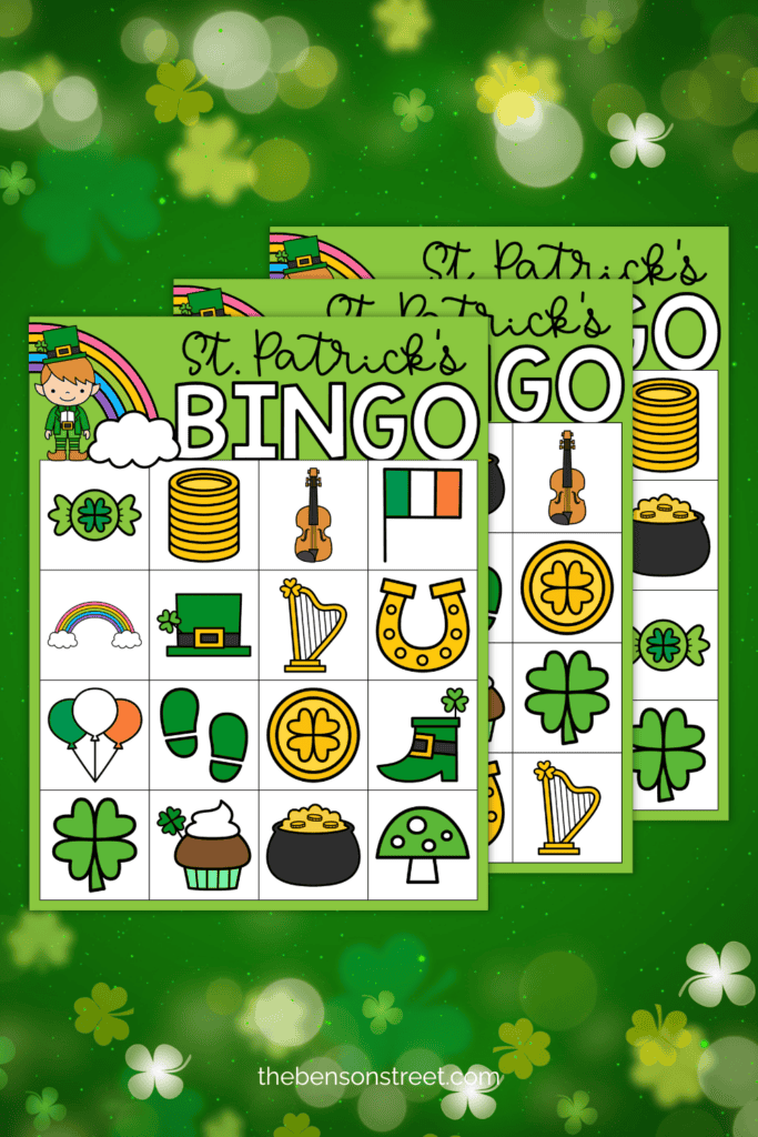 Three unique saint patrick's day bingo cards