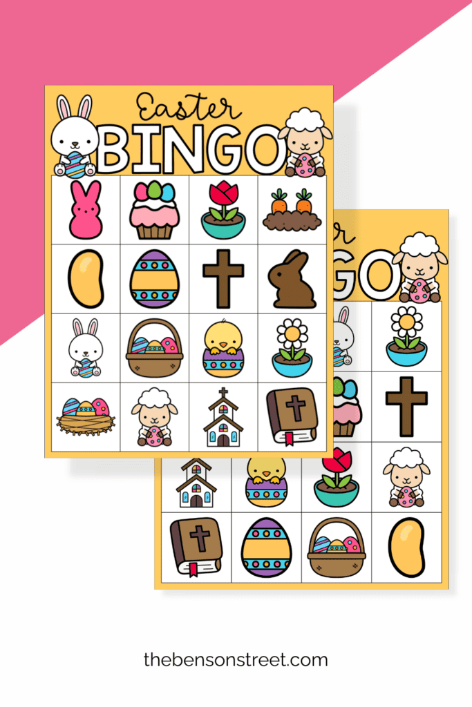 Two sheets of free printable bingo cards for the Easter holiday