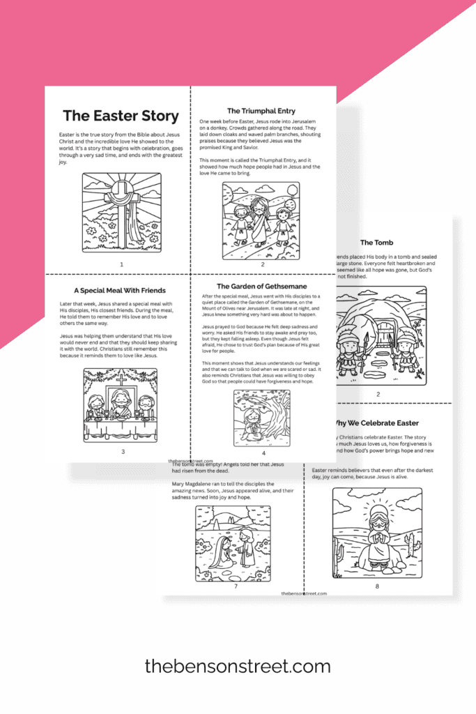 Two sheets with an Easter Mini Story book for kids to make