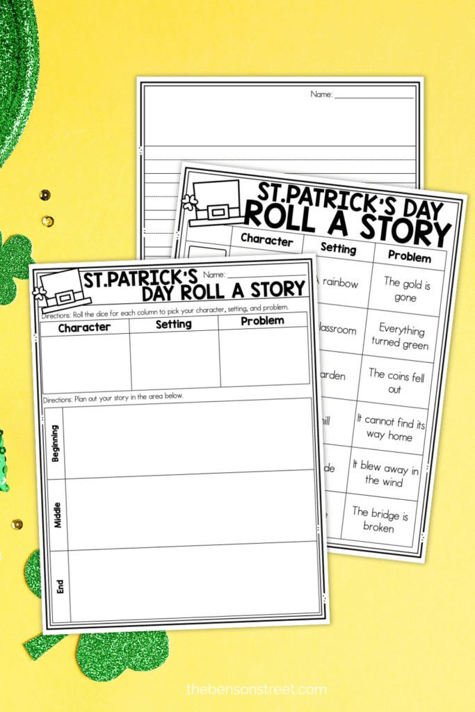 Write a St. Patrick's Story with a roll a story worksheet printable