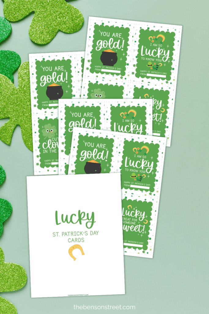A bunch of pages of printable cards for St. Patrick's Day