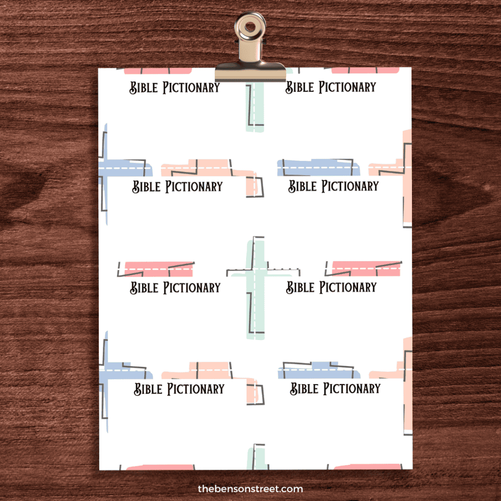 A clip with a blank page of bible pictionary cards to make your own at thebensonstreet.com