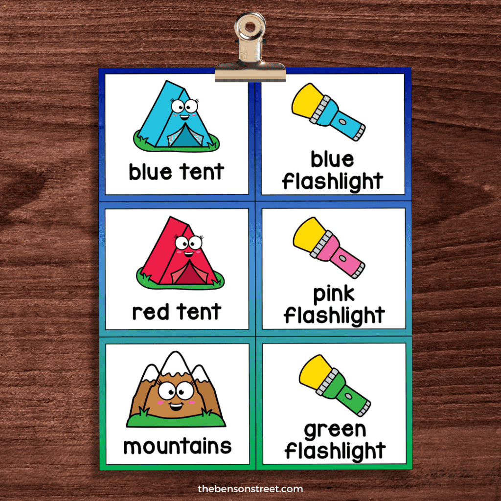 A clip with camping bingo cards for calling out