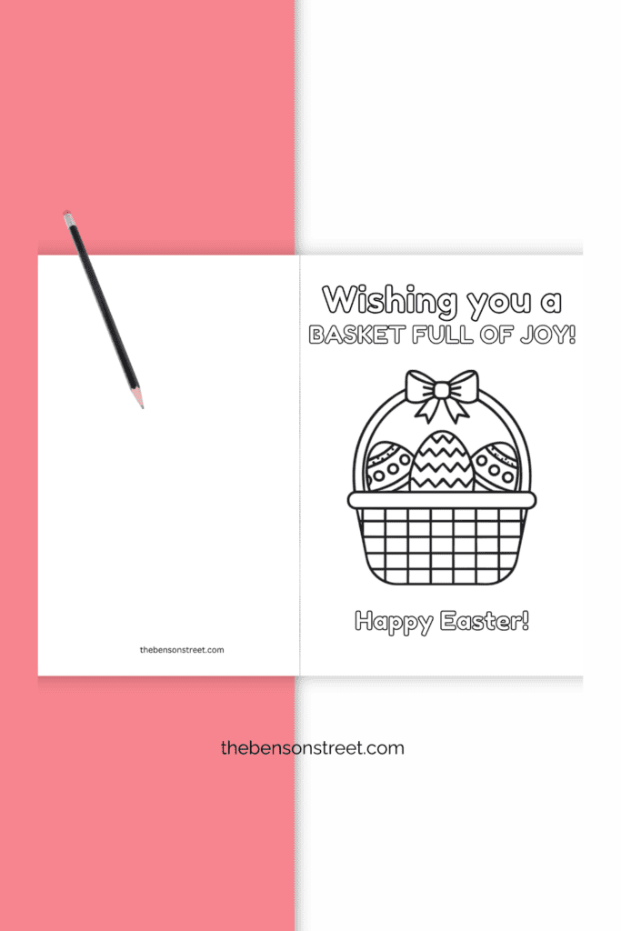 Customizable coloring card with an easter basket on it