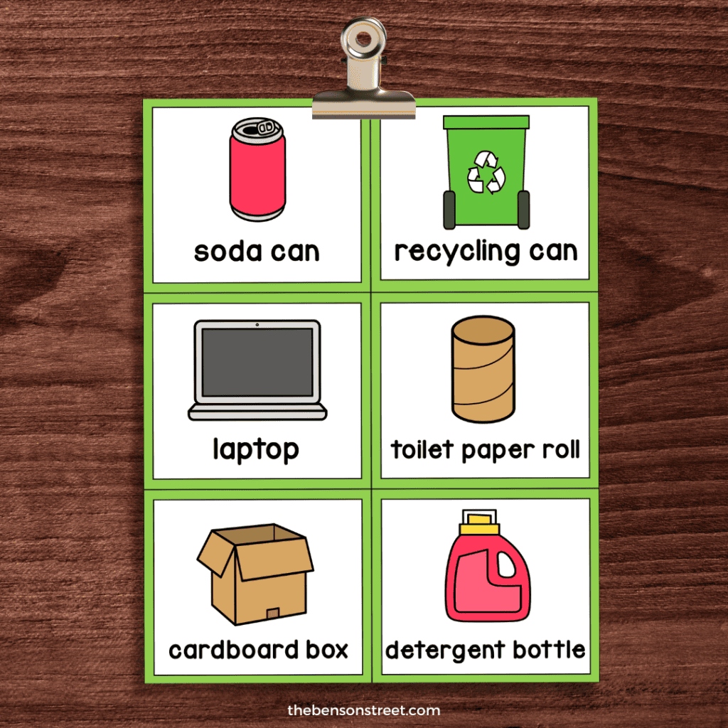 Earth Day Bingo Calling Cards sheet on a clip