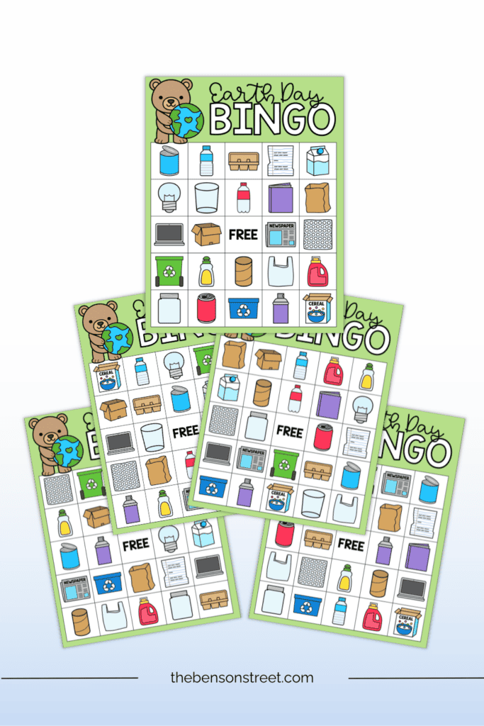 Earth Day Bingo Cards in a staggered stack