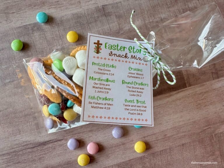 Easter snack Mix bag with a tag and pastel candies around it