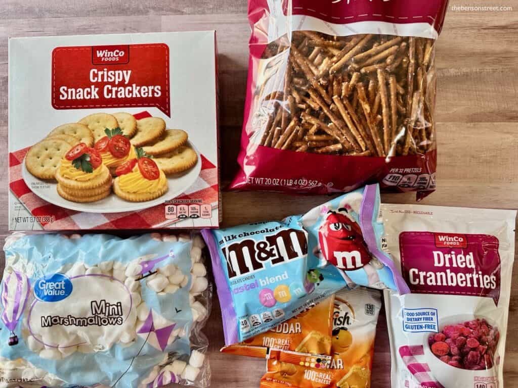 Everything you need for making symbolic Easter snack mix