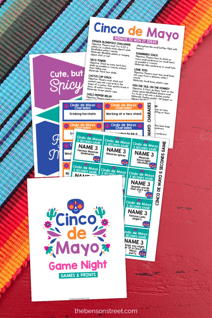 Five pages of different printables for Cinco de Mayo games