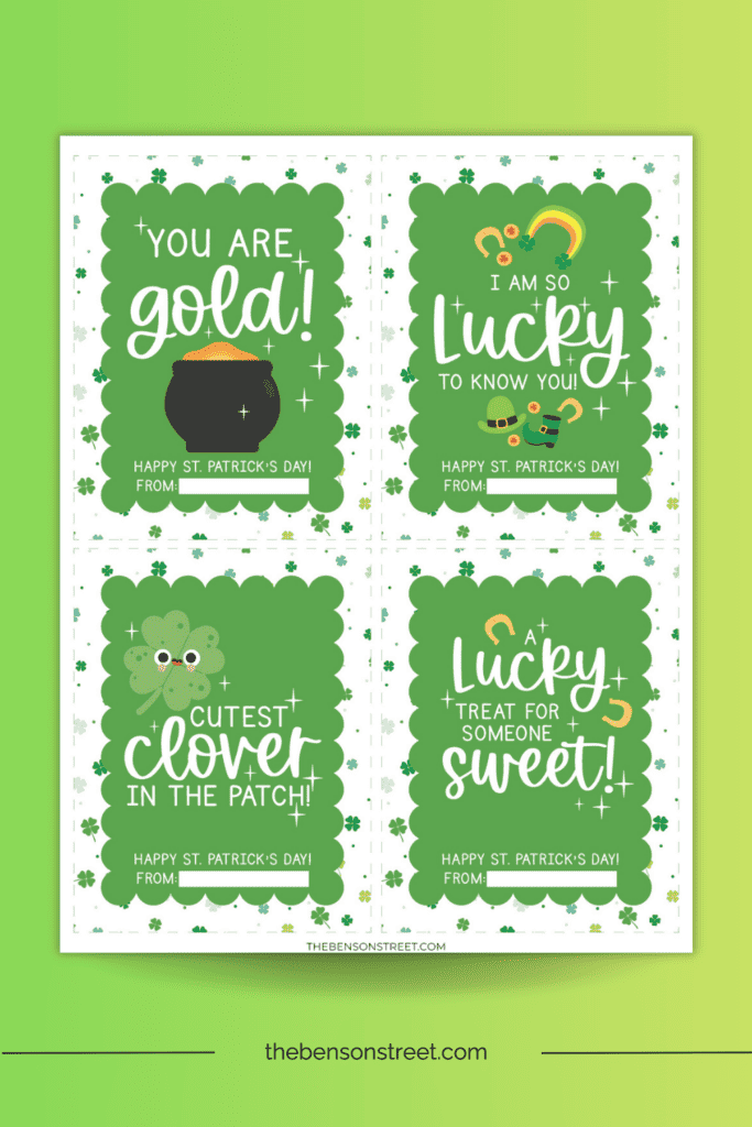 Free Printable page of cards for March