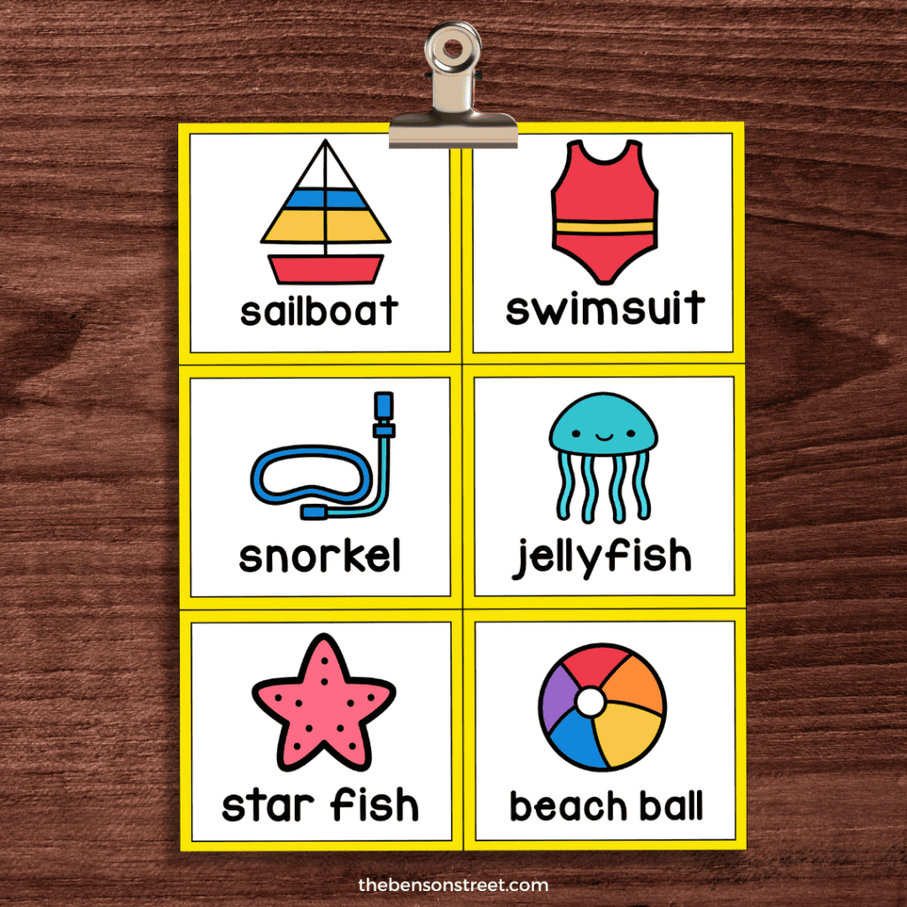 Summer Bingo Calling Cards sheet on a clip