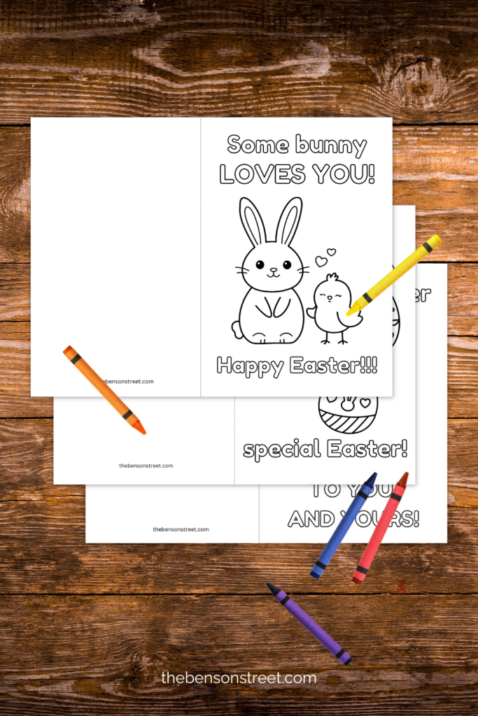 Three Easter cards with bunnies and chicks and eggs