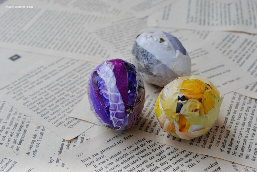 Three handmade Easter eggs using decoupage