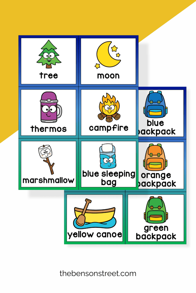 Two pages of camping bingo calling cards free printable