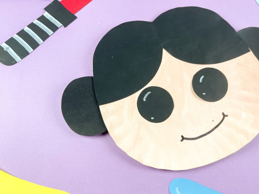 Up close shot of a princess leia star wars paper plate craft