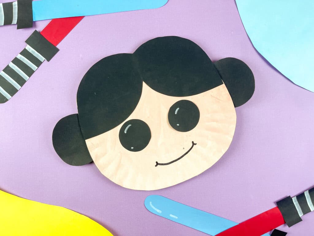 Using a free printable template to make a Leia Paper Plate Craft