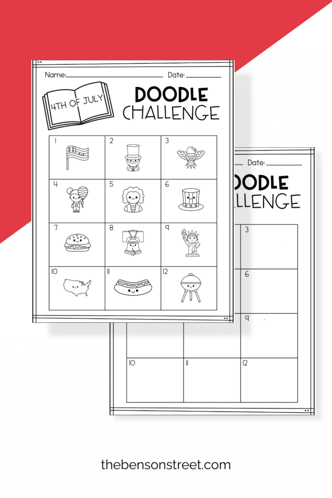 4th of July doodle Challenge sheets for kids