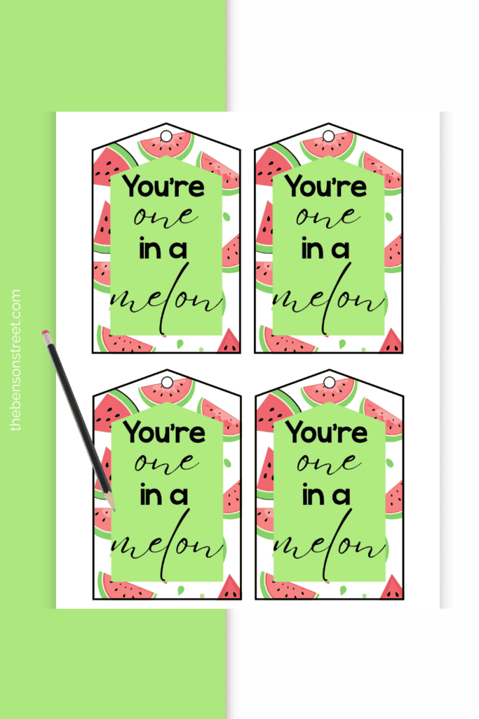 A page with four watermelon thank you gift tags free printable