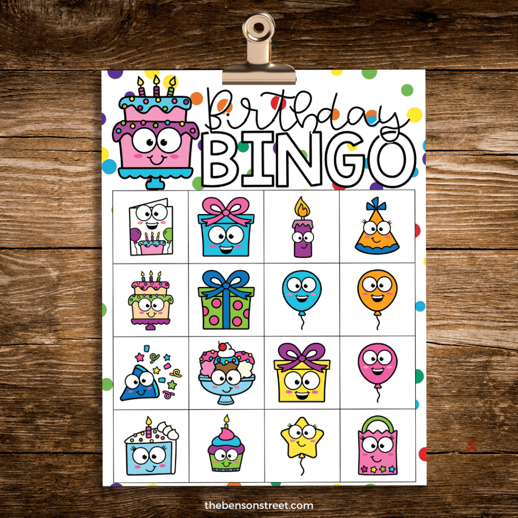 Birthday Bingo Board on a clip