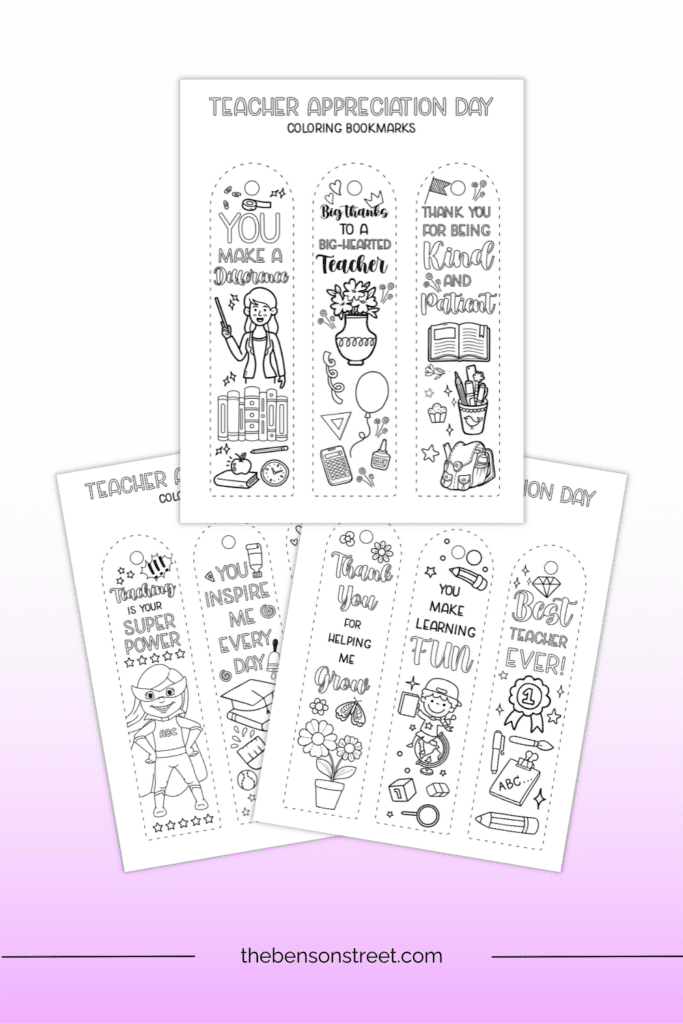 Budget-friendly teacher appreciation gift with free printable bookmarks to color